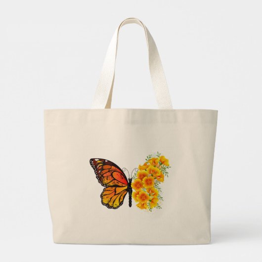 Bloem vlinder met gele Californische pap Grote Tote Bag (Achterkant)