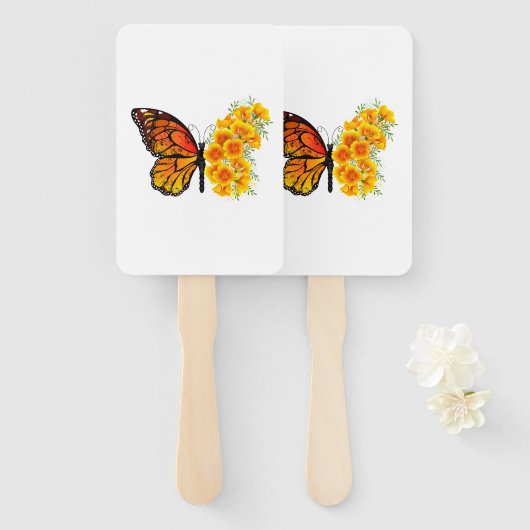 Bloem vlinder met gele Californische pap Handwaaier (Voorkant en achterkant)