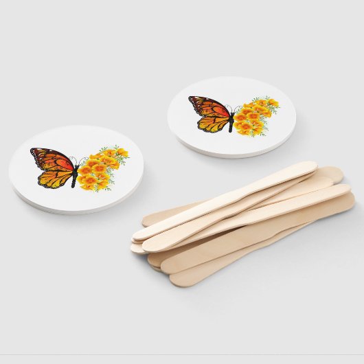 Bloem vlinder met gele Californische pap Handwaaier (Niet-gemonteerd)