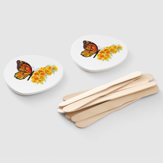 Bloem vlinder met gele Californische pap Handwaaier (Niet-gemonteerd)