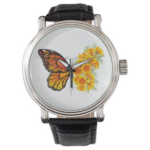 Bloem vlinder met gele Californische pap Horloge