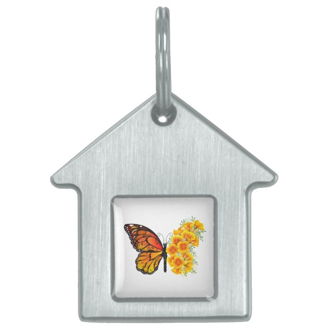 Bloem vlinder met gele Californische pap Huisdieren Naamplaatje (Voorkant)