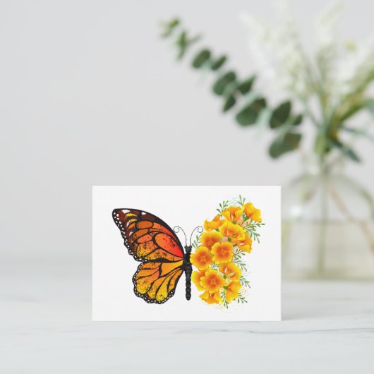 Bloem vlinder met gele Californische pap Informatiekaartje (Staand voorkant)