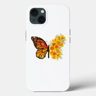 Bloem vlinder met gele Californische pap iPhone 13 Hoesje