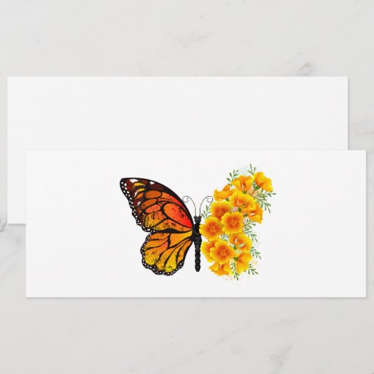 Bloem vlinder met gele Californische pap Kaart (Voorkant / Achterkant)