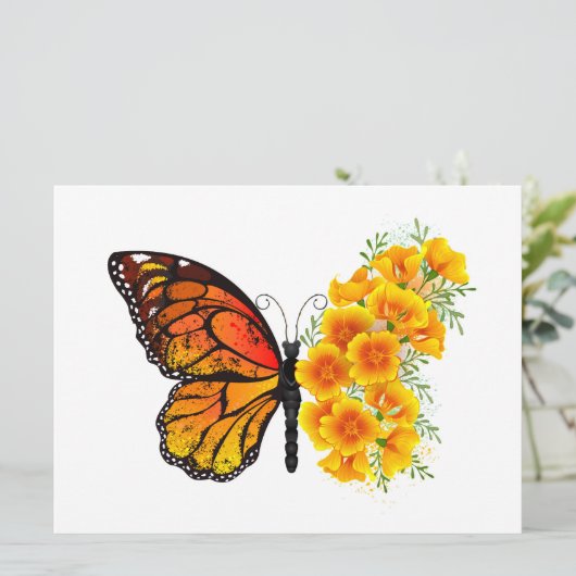 Bloem vlinder met gele Californische pap Kaart (Staand voorkant)