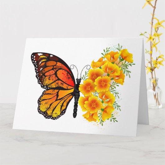 Bloem vlinder met gele Californische pap Kaart (Gele Bloem)