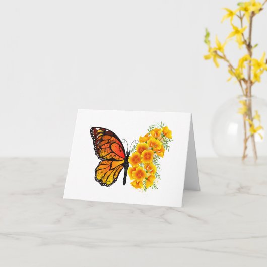 Bloem vlinder met gele Californische pap Kaart (Gele Bloem)