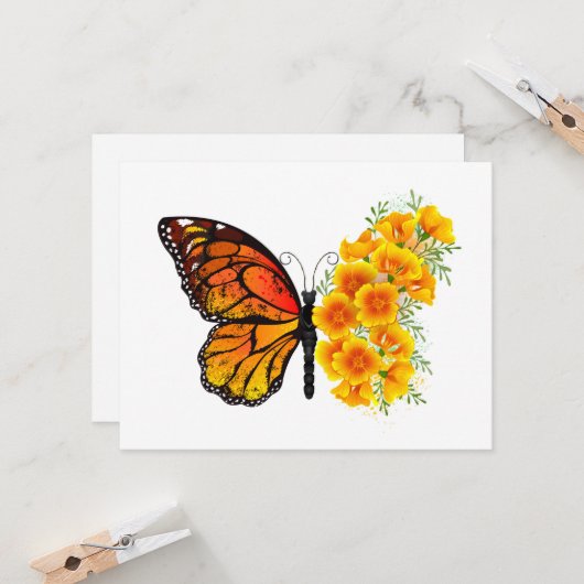 Bloem vlinder met gele Californische pap Kaart (Voorkant / Achterkant in situ)