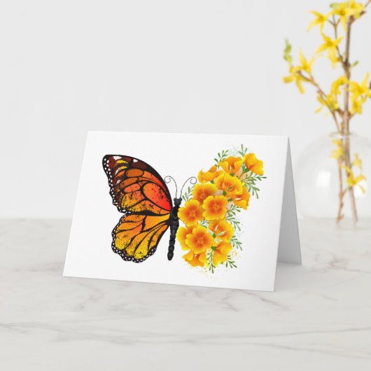 Bloem vlinder met gele Californische pap Kaart (Gele Bloem)