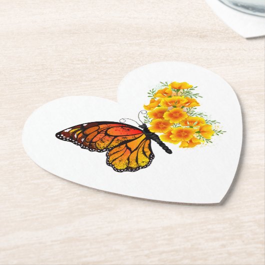 Bloem vlinder met gele Californische pap Kartonnen Onderzetters (Gekanteld)