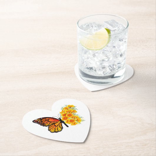 Bloem vlinder met gele Californische pap Kartonnen Onderzetters (Insitu)