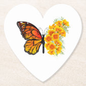 Bloem vlinder met gele Californische pap Kartonnen Onderzetters (Voorkant)