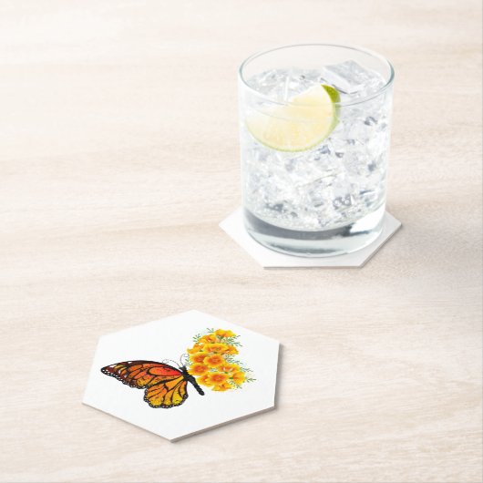 Bloem vlinder met gele Californische pap Kartonnen Onderzetters (Insitu)
