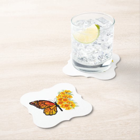 Bloem vlinder met gele Californische pap Kartonnen Onderzetters (Insitu)