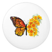 Bloem vlinder met gele Californische pap Keramische Knop (Voorkant)