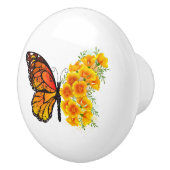 Bloem vlinder met gele Californische pap Keramische Knop (Rechts)