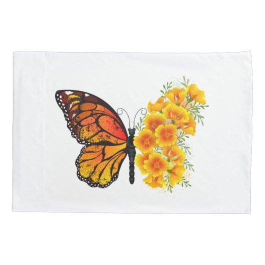 Bloem vlinder met gele Californische pap Kussensloop (Achterkant)