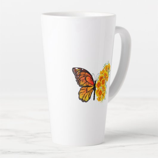 Bloem vlinder met gele Californische pap Latte Mok (Rechterhoek)