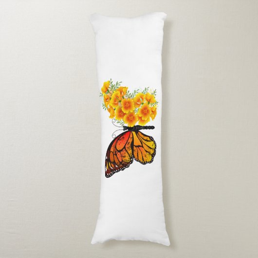 Bloem vlinder met gele Californische pap Lichaamskussen (Voorkant Verticaal)