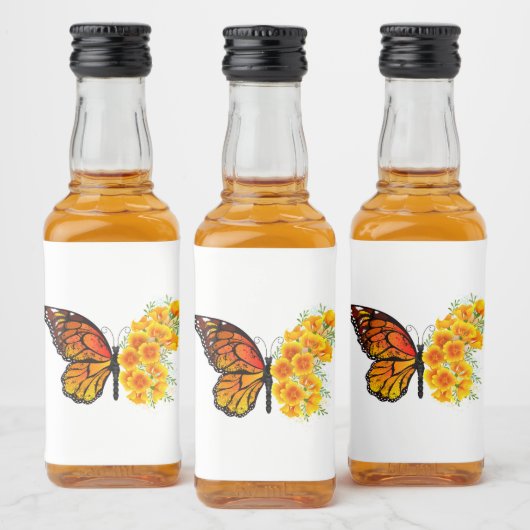Bloem vlinder met gele Californische pap Likeurfles Etiket (Flessen)