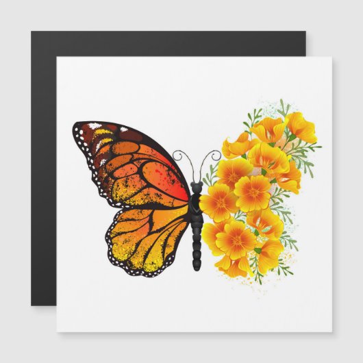 Bloem vlinder met gele Californische pap Magnetische Uitnodiging (Voorkant / Achterkant)