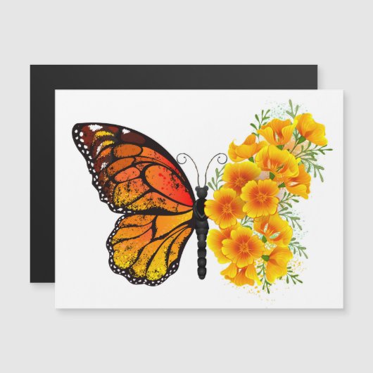 Bloem vlinder met gele Californische pap Magnetische Uitnodiging (Voorkant / Achterkant)