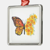 Bloem vlinder met gele Californische pap Metalen Ornament (Links)