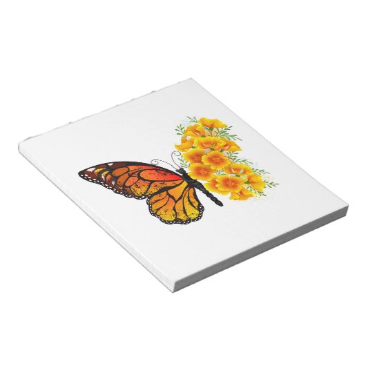 Bloem vlinder met gele Californische pap Notitieblok (Schuin)