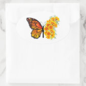 Bloem vlinder met gele Californische pap Ovale Sticker (Tas)