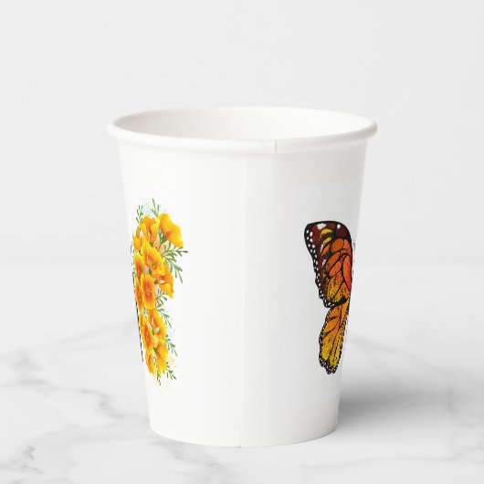 Bloem vlinder met gele Californische pap Papieren Bekers (Rechts)