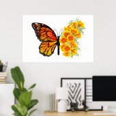 Bloem vlinder met gele Californische pap Poster (Thuiskantoor)