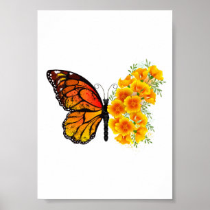 Bloem vlinder met gele Californische pap Poster