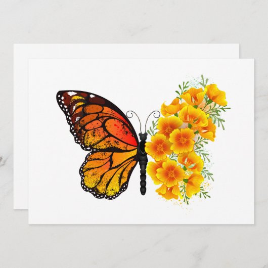 Bloem vlinder met gele Californische pap Save The Date (Voorkant / Achterkant)