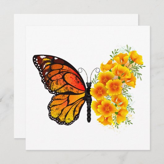 Bloem vlinder met gele Californische pap Save The Date (Voorkant / Achterkant)