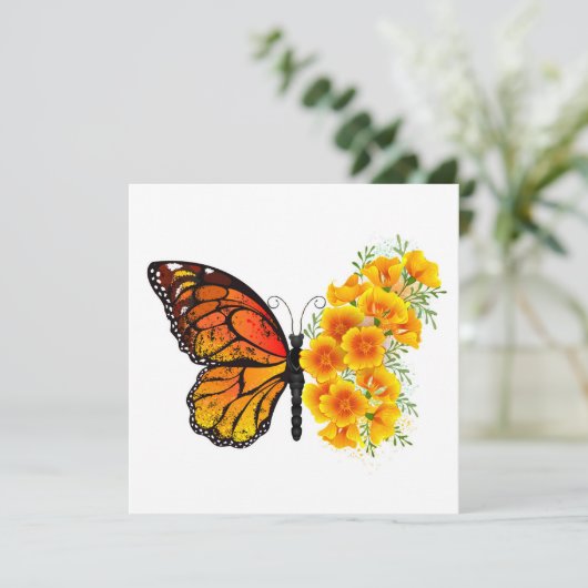 Bloem vlinder met gele Californische pap Save The Date (Staand voorkant)