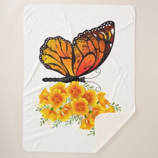Bloem vlinder met gele Californische pap Sherpa Deken (Voorkant)