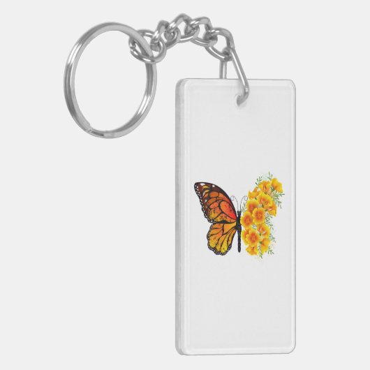 Bloem vlinder met gele Californische pap Sleutelhanger (Voorkant Links)