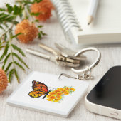 Bloem vlinder met gele Californische pap Sleutelhanger (Voorkant Rechts)