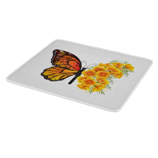 Bloem vlinder met gele Californische pap Snijplank (Hoek)