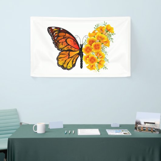 Bloem vlinder met gele Californische pap Spandoek (Beurs)