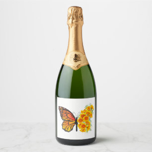 Bloem vlinder met gele Californische pap Sparkling Wijnetiket