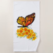 Bloem vlinder met gele Californische pap Strandlaken (Voorkant)