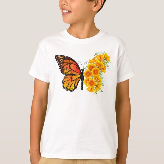 Bloem vlinder met gele Californische pap T-shirt (Voorkant)