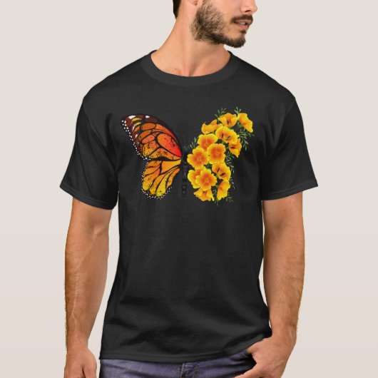 Bloem vlinder met gele Californische pap T-shirt (Voorkant)