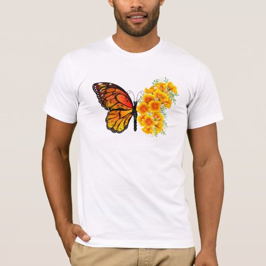 Bloem vlinder met gele Californische pap T-shirt (Voorkant)
