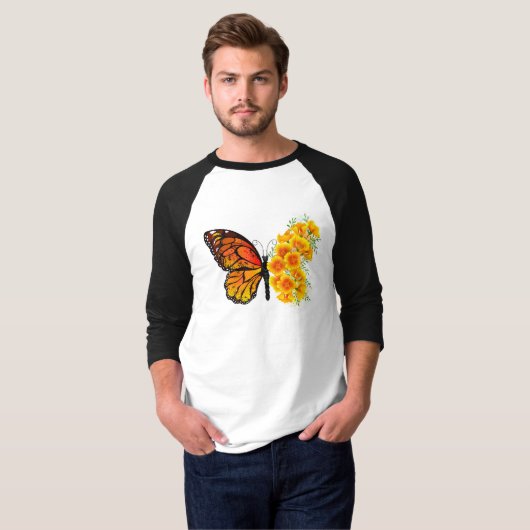 Bloem vlinder met gele Californische pap T-shirt (Voorkant volledig)