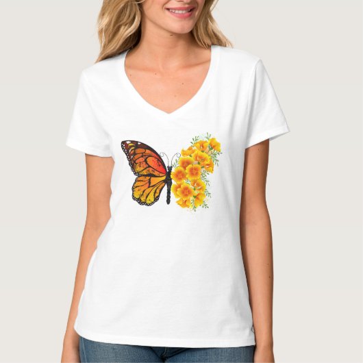 Bloem vlinder met gele Californische pap T-shirt (Voorkant)