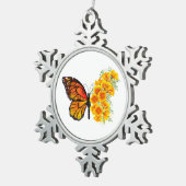 Bloem vlinder met gele Californische pap Tin Sneeuwvlok Ornament (Rechts)