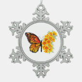 Bloem vlinder met gele Californische pap Tin Sneeuwvlok Ornament (Voorkant)